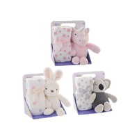 CUDDLE ANIMAL AND BLANKET 3ASST SOLD QTY6
