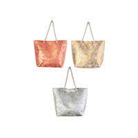 METALLIC LEAF TOTE BAG 3ASST
