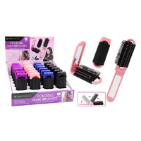 FOLDING HAIR BRUSHES W/MIRROR UN24