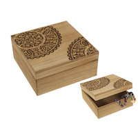 15X15CM SQUARE GOLD MANDALA MDF BOX QTY 4