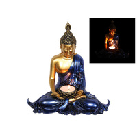 21CM GLD/BLUE RULAI BUDDHA CNDL HLDR QTY 2