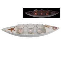 44CM WHITE D�COR BOAT CANDLE HOLDER QTY 2
