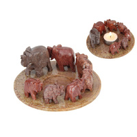 13CM SOAPSTONE ELEPHANT TEALIGHT HOLDER QTY2