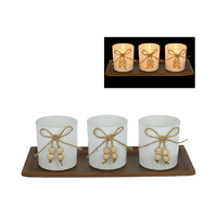 28CM MDF CANDLE HOLDER SET W/3 GLASSES
