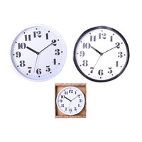 25CM CLASSIC BLACK/WHITE WALL CLK 2ASST