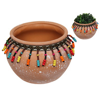 15CM BEADED AZTEC T/COTTA POT QTY4
