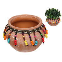 10CM BEADED AZTEC TERRACOTTA POT QTY 6