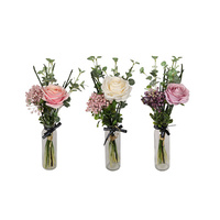 38CM ROSE FLOWERS IN GLASS VASE SOLD QTY 6