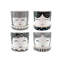 POT FACE PATTERN &amp; SAUCER 10X10CM 4ASST