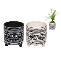 14.5CM AZTEC DESIGN POT IN BLACK/WHITE QTY 6