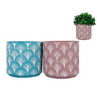 8CM FAN PRINT CERAMIC POT 2ASST QTY 8