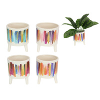STRIPED COLOURED POT W/LEGS 15X13CM 4ASST