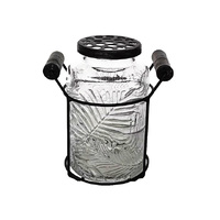 GLASS FLOWER HOLDER W/METAL BASKET SOLD QTY4