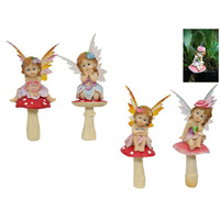 23CM FAIRY ON MUSHROOM GARDEN STAKE UN12