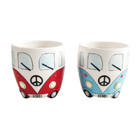 HAND PAINTED CERAMIC KOMBI VAN PLANTER 2ASST