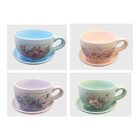 CERAMIC CUP AND SAUCER PLANTER 19X15X10CM 4ASST