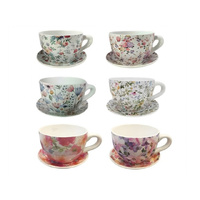 CERAMIC CUP AND SAUCER PLANTER 19X15X10CM 6ASST