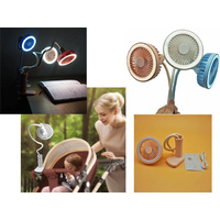 CLIP FANS W/LED BATTERY USB CHARGE 3ASST