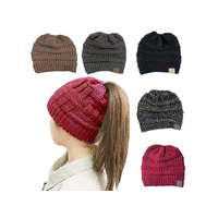 BEANIE KNITTED PONY TAIL ASST SOLD QTY12