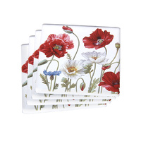 POPPIES 4PC COASTER SET WHITE