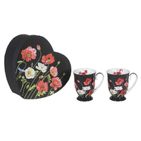 POPPIES 2PC 280CC MUG SET IN HEART BOX