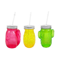 PLASTIC MASON JAR WITH STRAW 3ASST