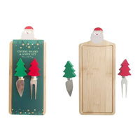 XMAS BAMBOO BOARD 2 CHEESE KNIVES  12x3.5x28.5cm