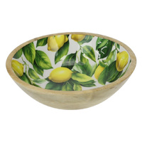 25X25X7CM MANGO WOOD BOWL LEMON PATTERN