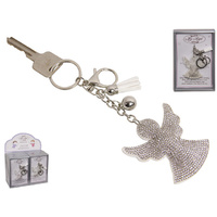 SILVER GLITTER ANGEL KEYRING UN12