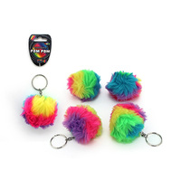RAINBOW POM POM BALL KEYCHAIN 8CM UN12