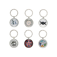 3CM RND GLASS WICCAN DESIGN KEYRING UN12