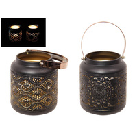 23CM BLACK/GOLD LANTERN QTY 4