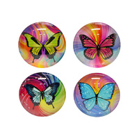 5CM ROUND GLASS BFLY MAGNET 4ASST SOLD QTY12