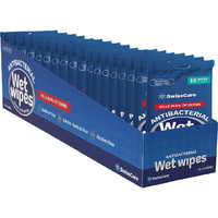 SWISSCARE ANTI BACTERIAL WIPES 15PACK UN18