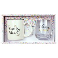 RISE GRIND RELAX UNWIND MUG WINE GIFT SET