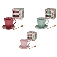 PETALS MUG SAUCER AND SPOON GIFT SET 2ASS