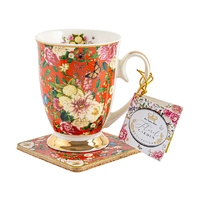 FLORAL GARDEN RED MUG AND COASTER SET