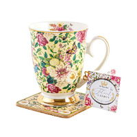 FLORAL GARDEN CREAM MUG AND COASTER SET