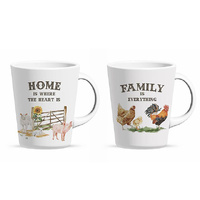 LATTE MUG WITH FARMYARD DESIGN 2ASST SOLD QTY6