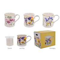 FLORAL MUG AND CANDLE GIFT SET 3ASST