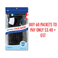 3PLY FACE MASKS BLACK 10PK