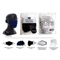 3 LAYER CLOTH MASKS W/2 FILTER 3ASST QTY 24