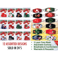 CHRISTMAS 3PLY MASK 12ASST SOLD QTY 24