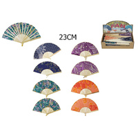 23CM FABRIC/BAMBOO FAN ASST UN12