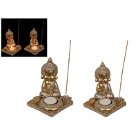 13CM MONK T/LIGHT & INCENSE HOLDER 2ASST
