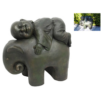 38CM BUDDHA MONK RESTING ON ELEPHANT