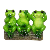 13CM THREE WISE GREEN FROGS ON LOG