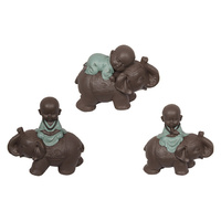 13CM MONK RESTING ON ELEPHANT 3ASST