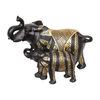 20CM BLACK/GOLD FAMILY ELEPHANT