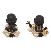 18CM BLK/GLD HAPPY BUDDHA MONKS 2ASST